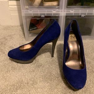 Suede blue stripper heels lol